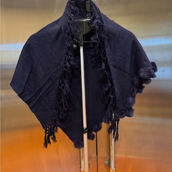 Accessories - Navy Blue Fringed Shawl